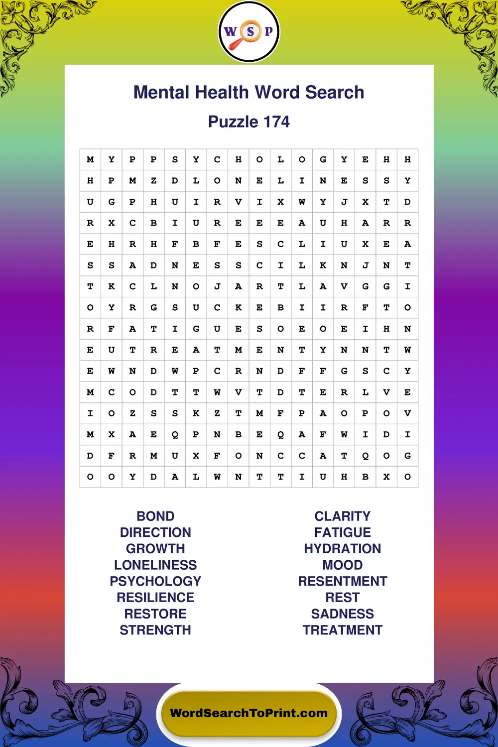 Mental Health Word Search Puzzle 174