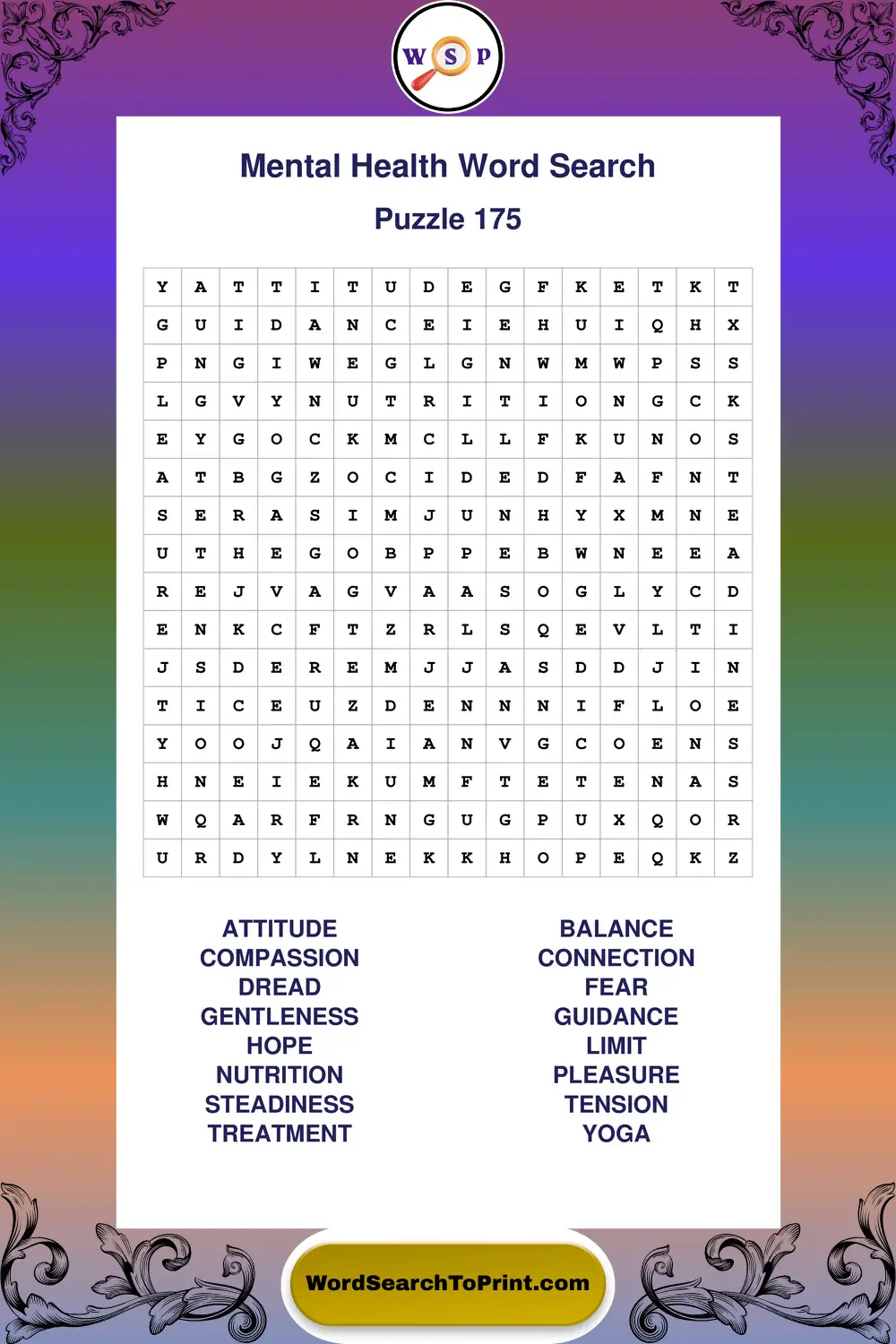 Mental Health Word Search Puzzle 175
