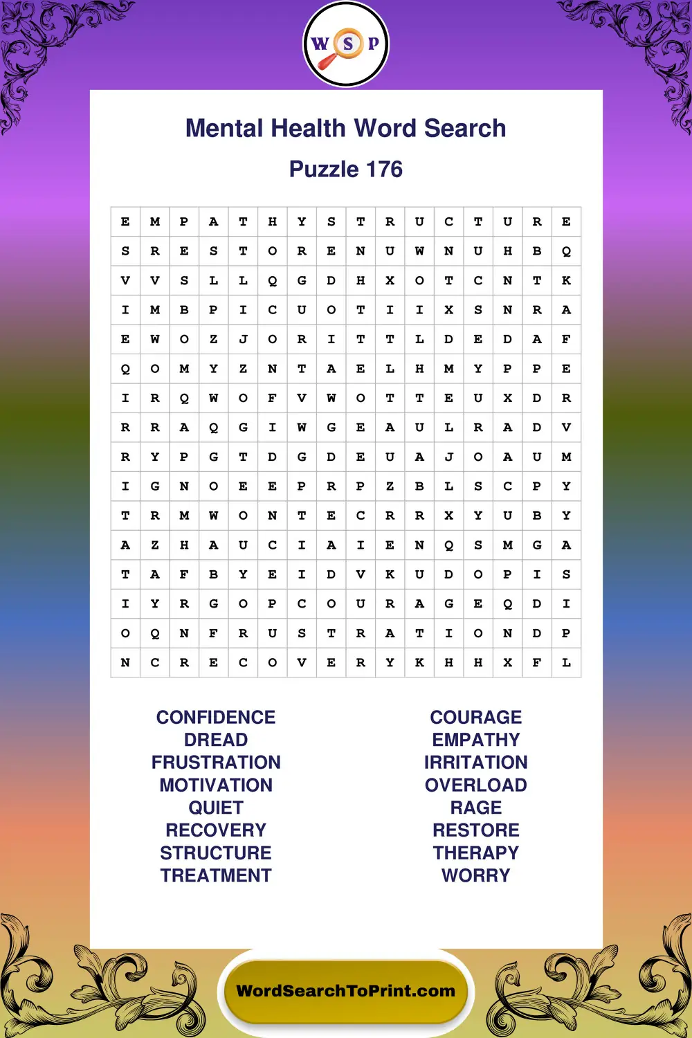 Mental Health Word Search Puzzle 176
