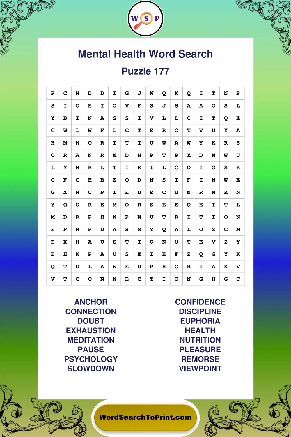 Mental Health Word Search Puzzle 177