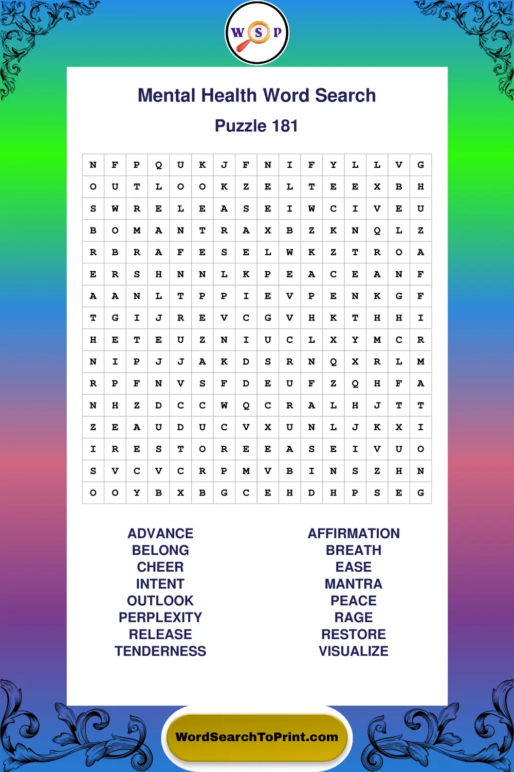 Mental Health Word Search Puzzle 181