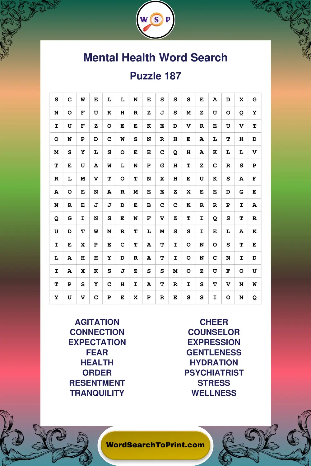 Mental Health Word Search Puzzle 187