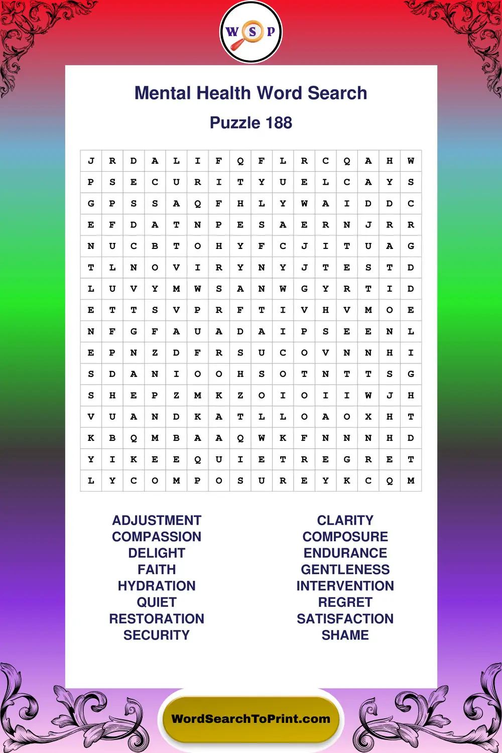 Mental Health Word Search Puzzle 188