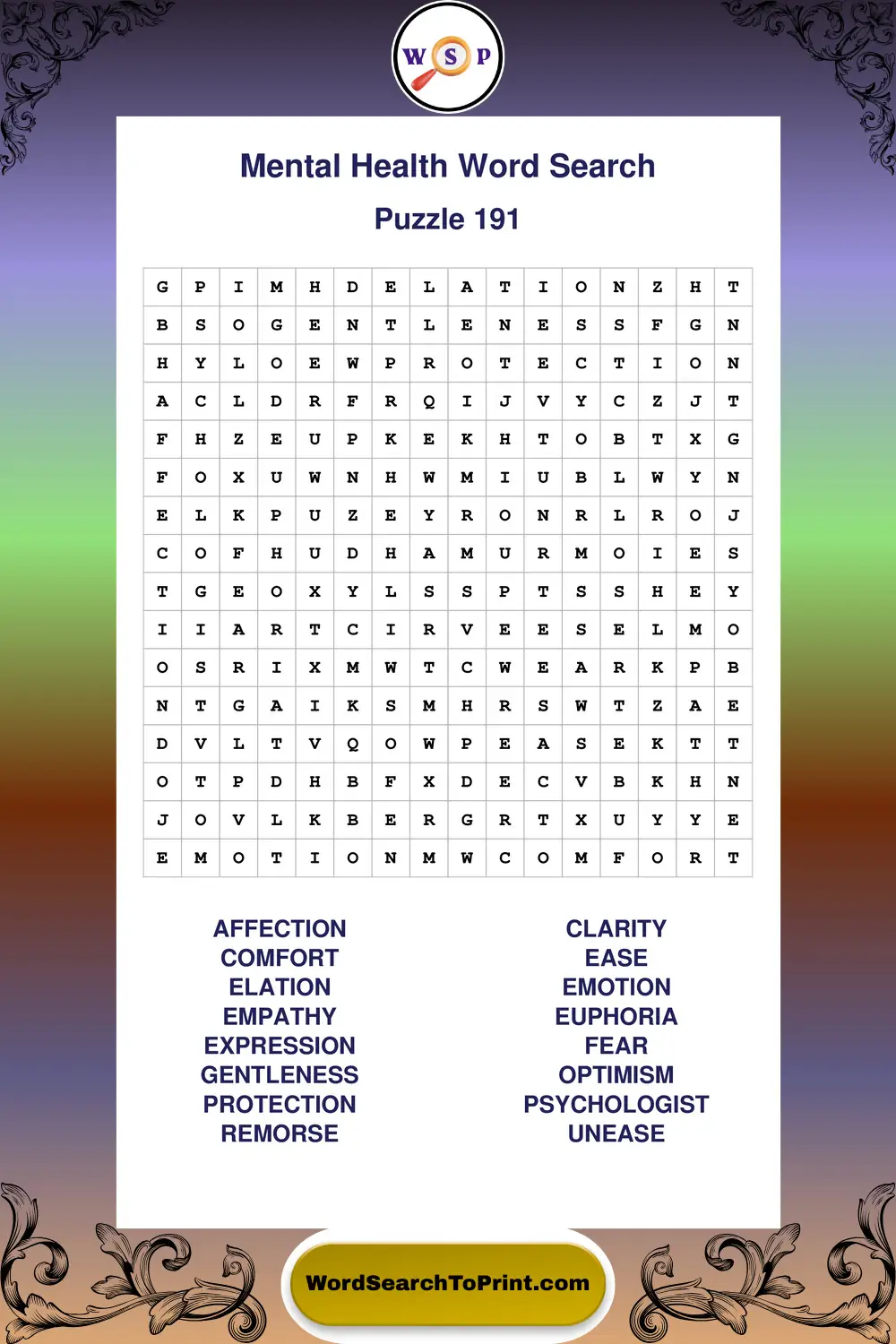 Mental Health Word Search Puzzle 191