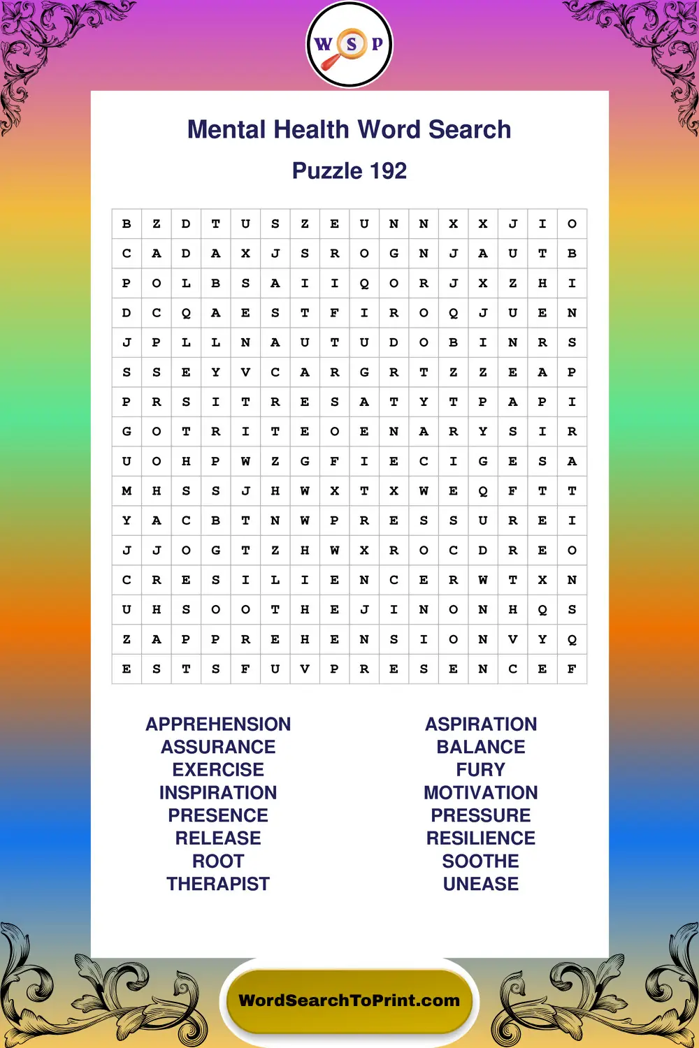 Mental Health Word Search Puzzle 192
