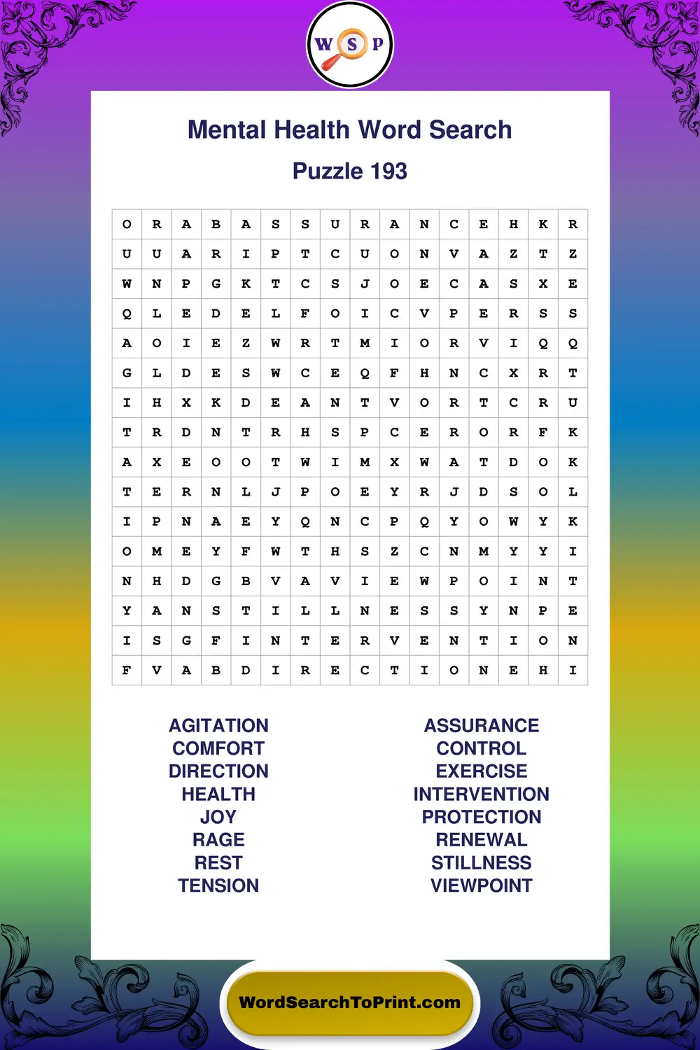 Mental Health Word Search Puzzle 193