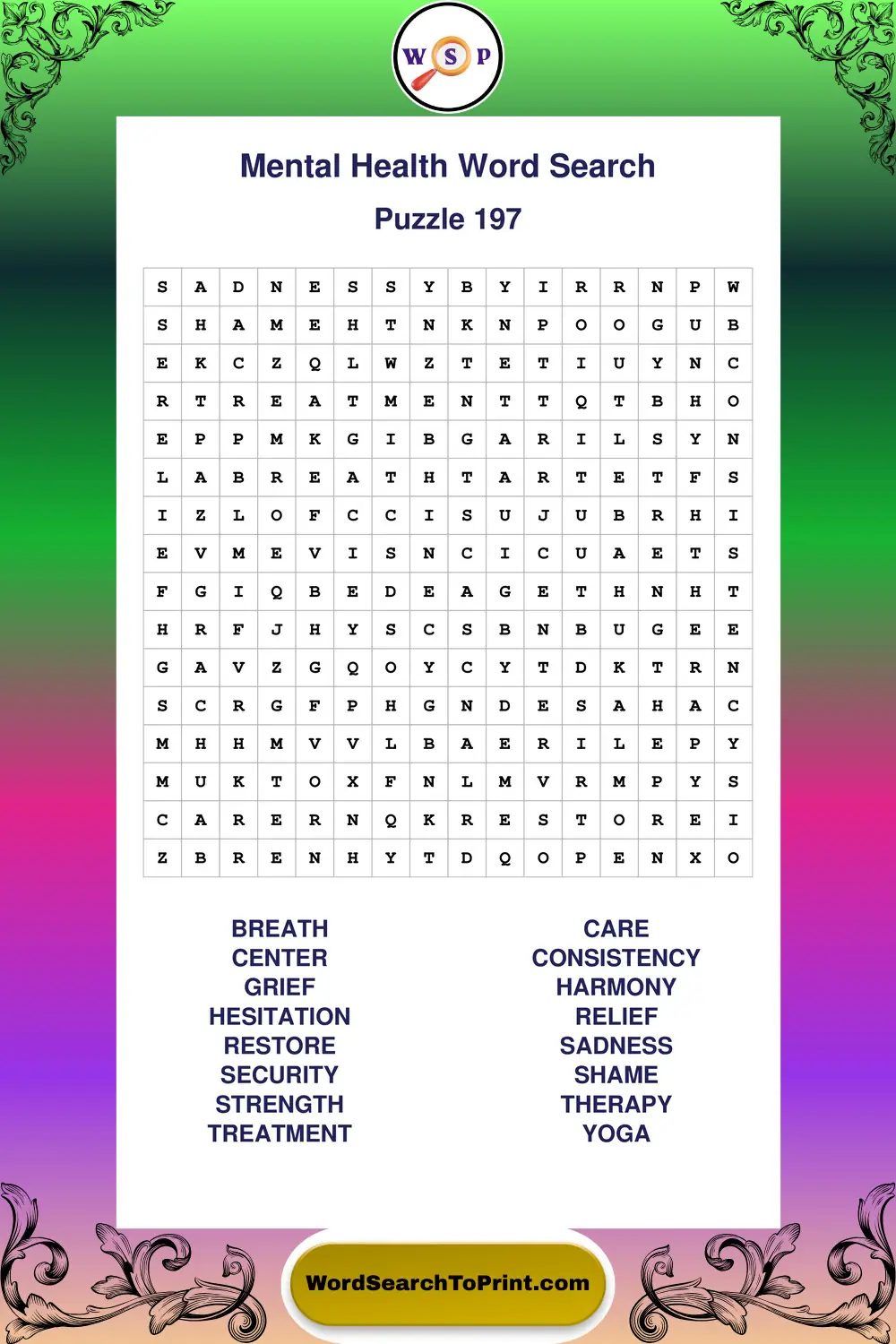 Mental Health Word Search Puzzle 197