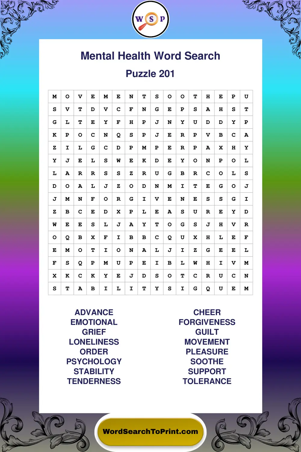 Mental Health Word Search Puzzle 201