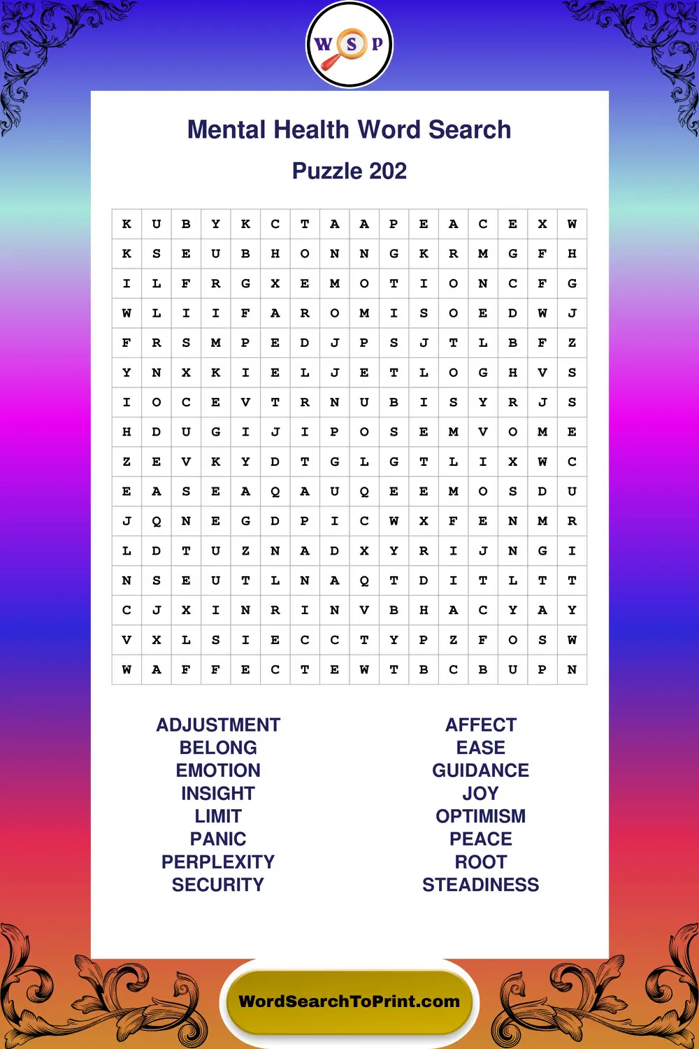 Mental Health Word Search Puzzle 202