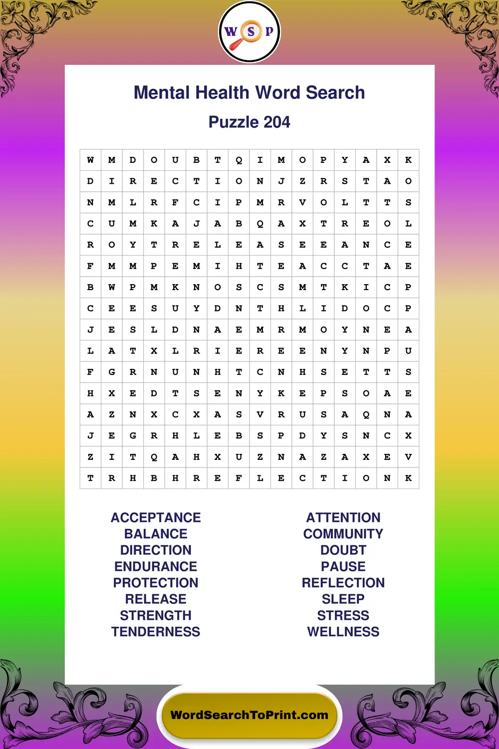 Mental Health Word Search Puzzle 204