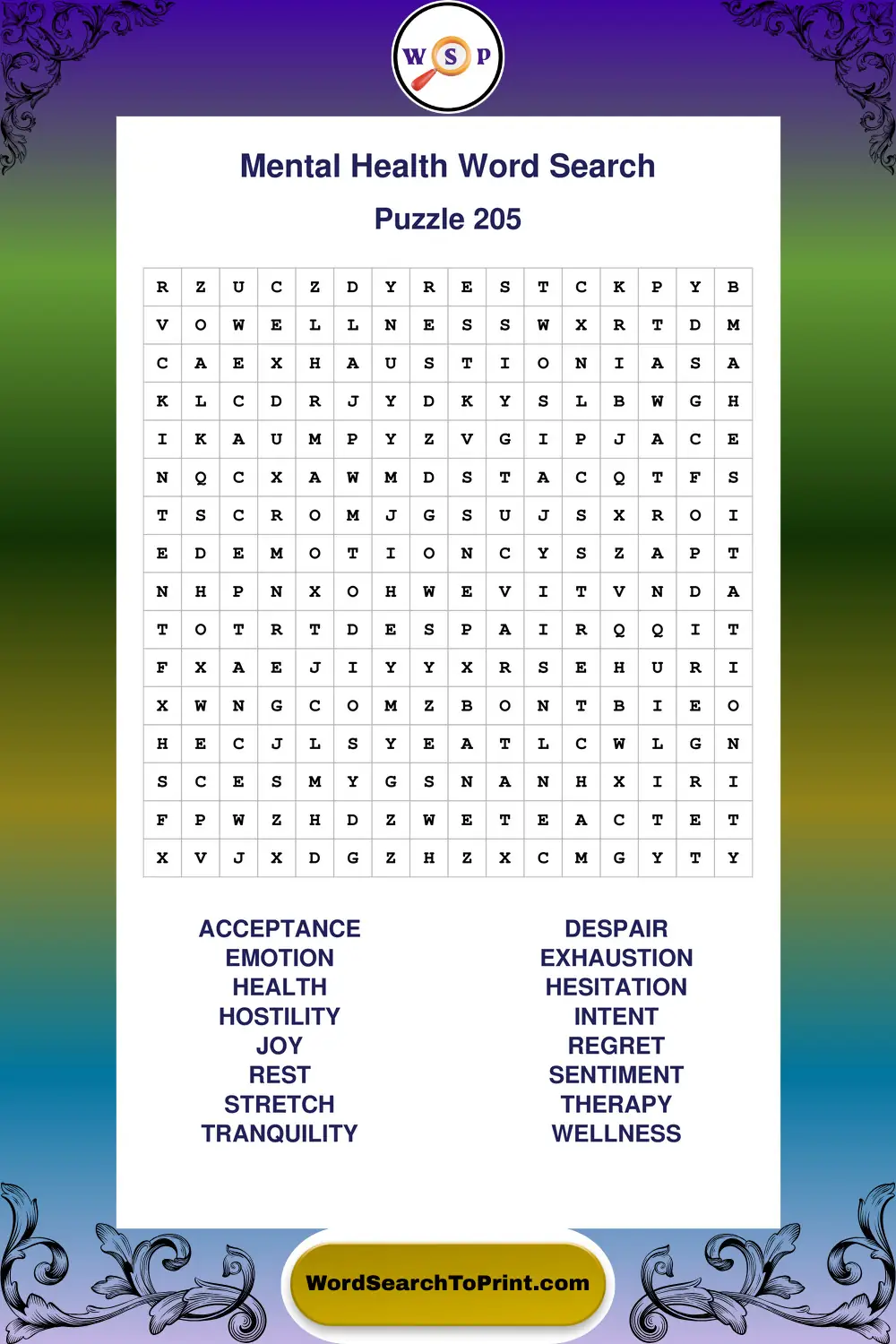 Mental Health Word Search Puzzle 205