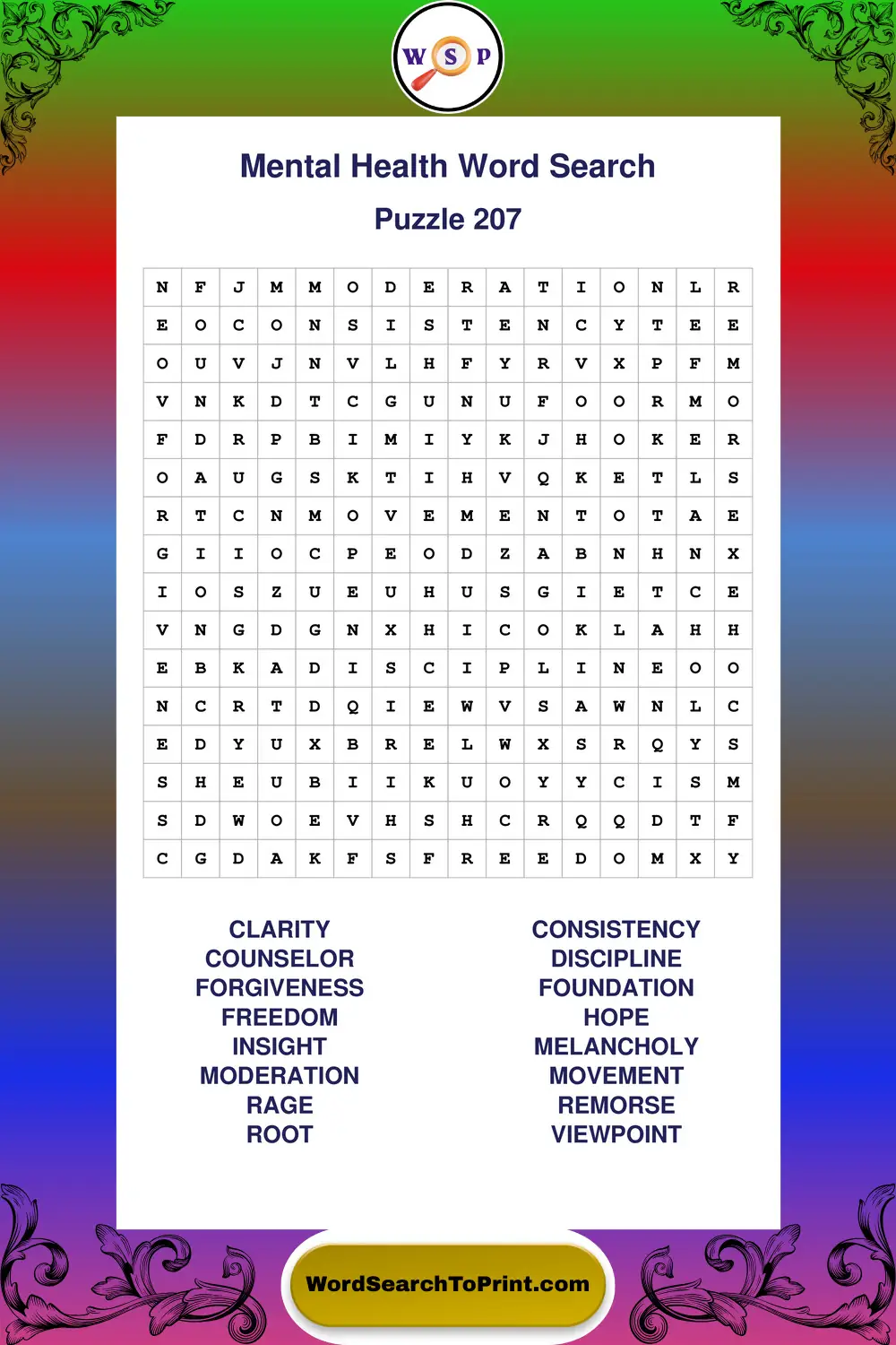 Mental Health Word Search Puzzle 207