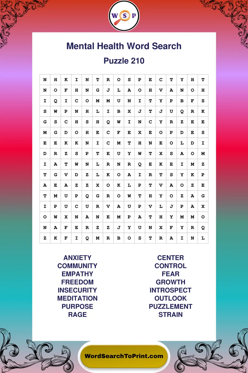Mental Health Word Search Puzzle 210