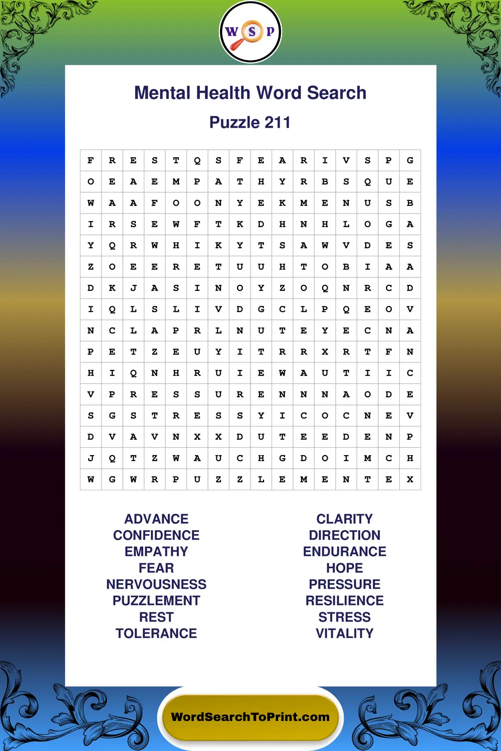 Mental Health Word Search Puzzle 211