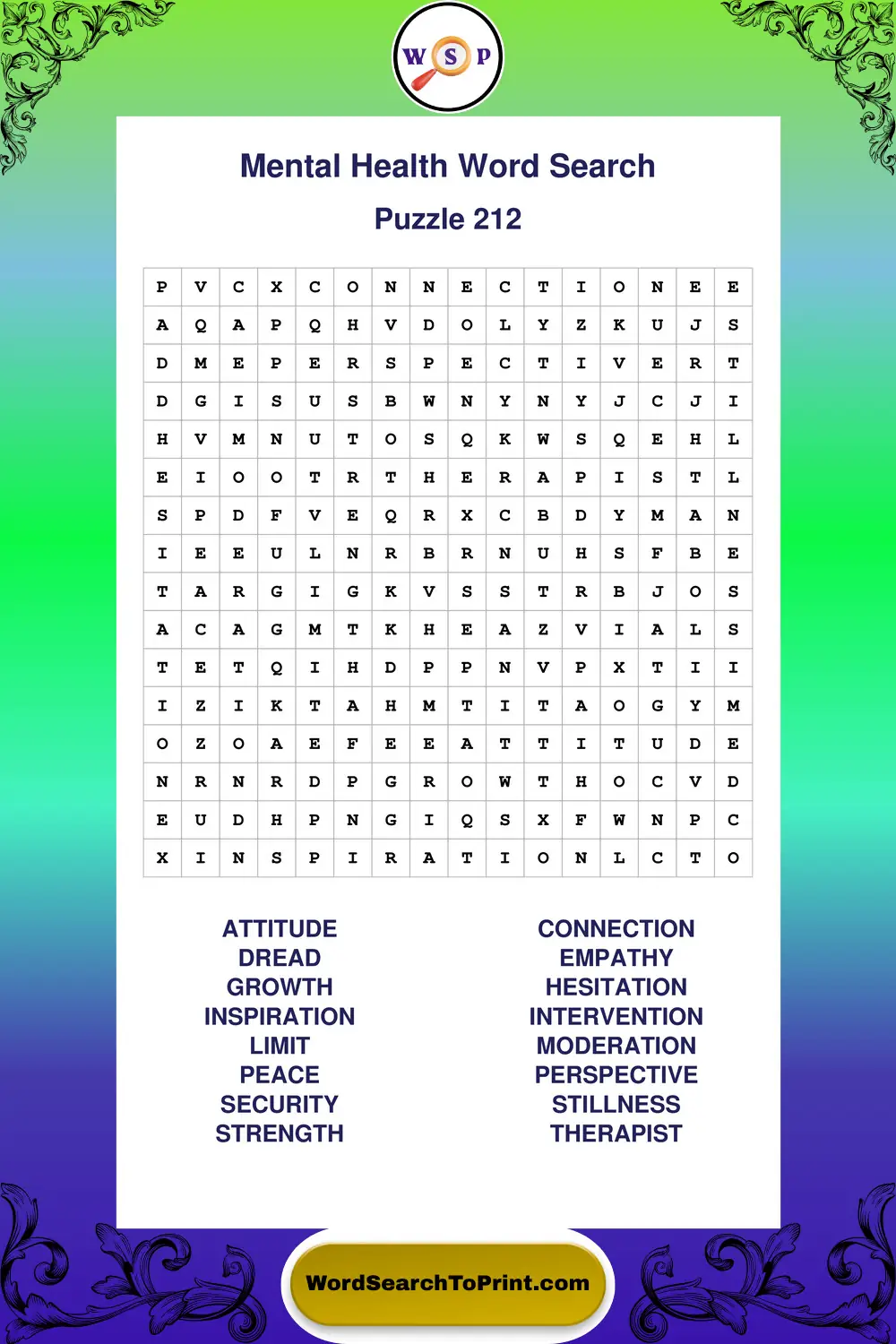 Mental Health Word Search Puzzle 212