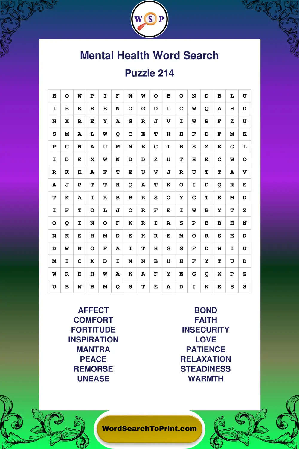 Mental Health Word Search Puzzle 214