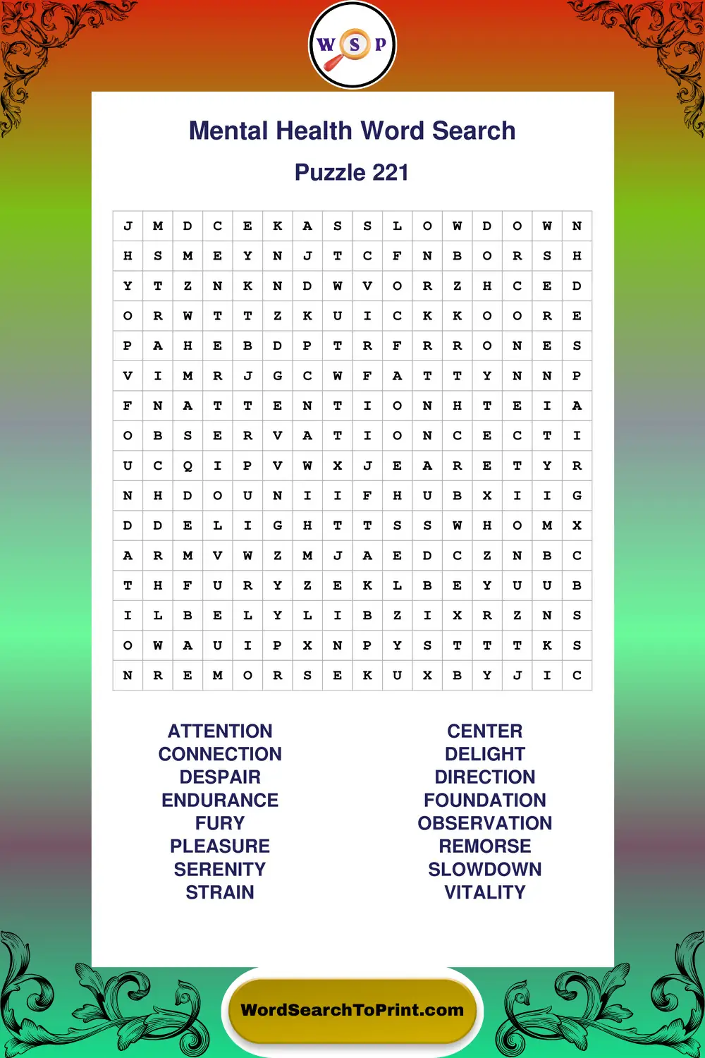 Mental Health Word Search Puzzle 221