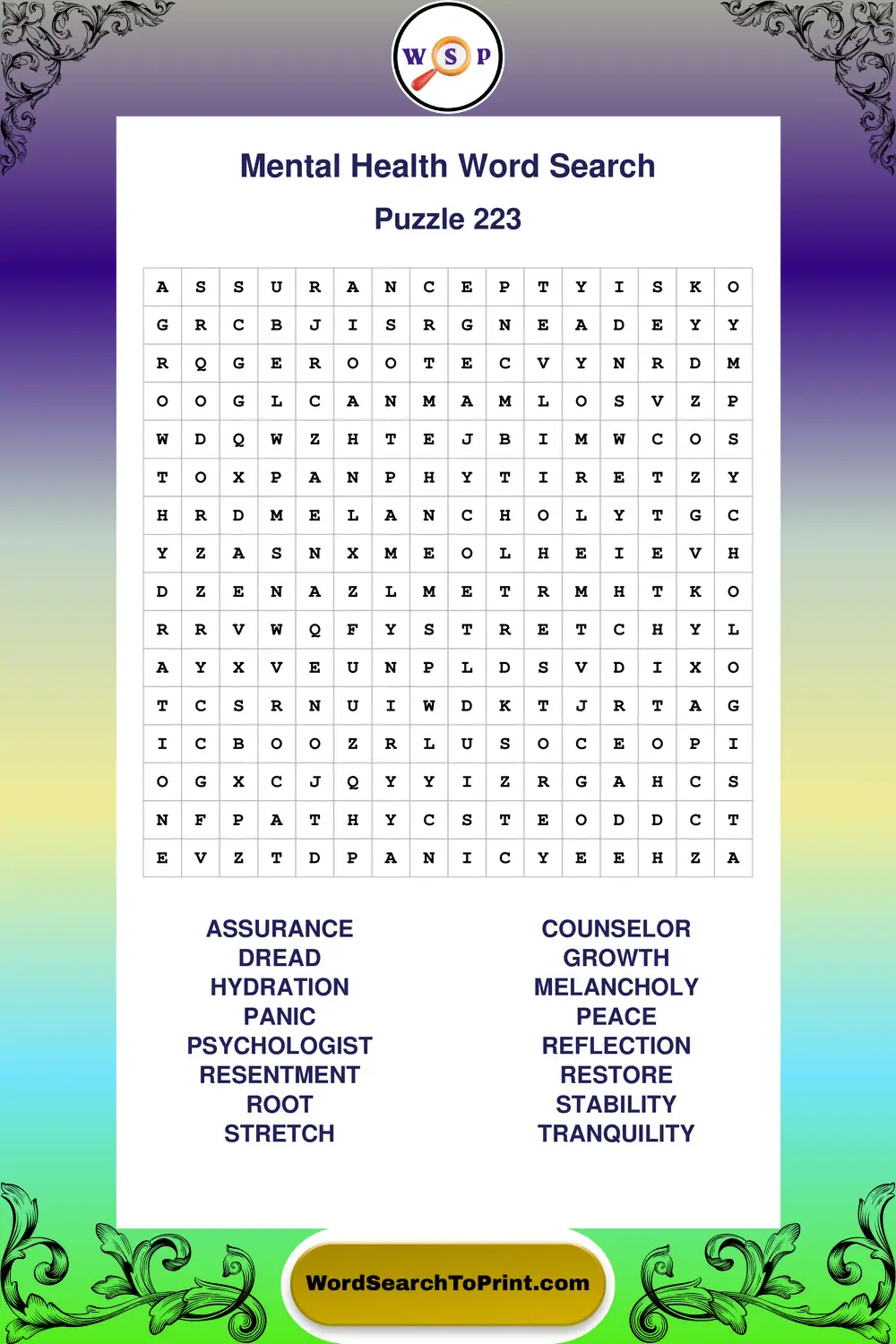 Mental Health Word Search Puzzle 223
