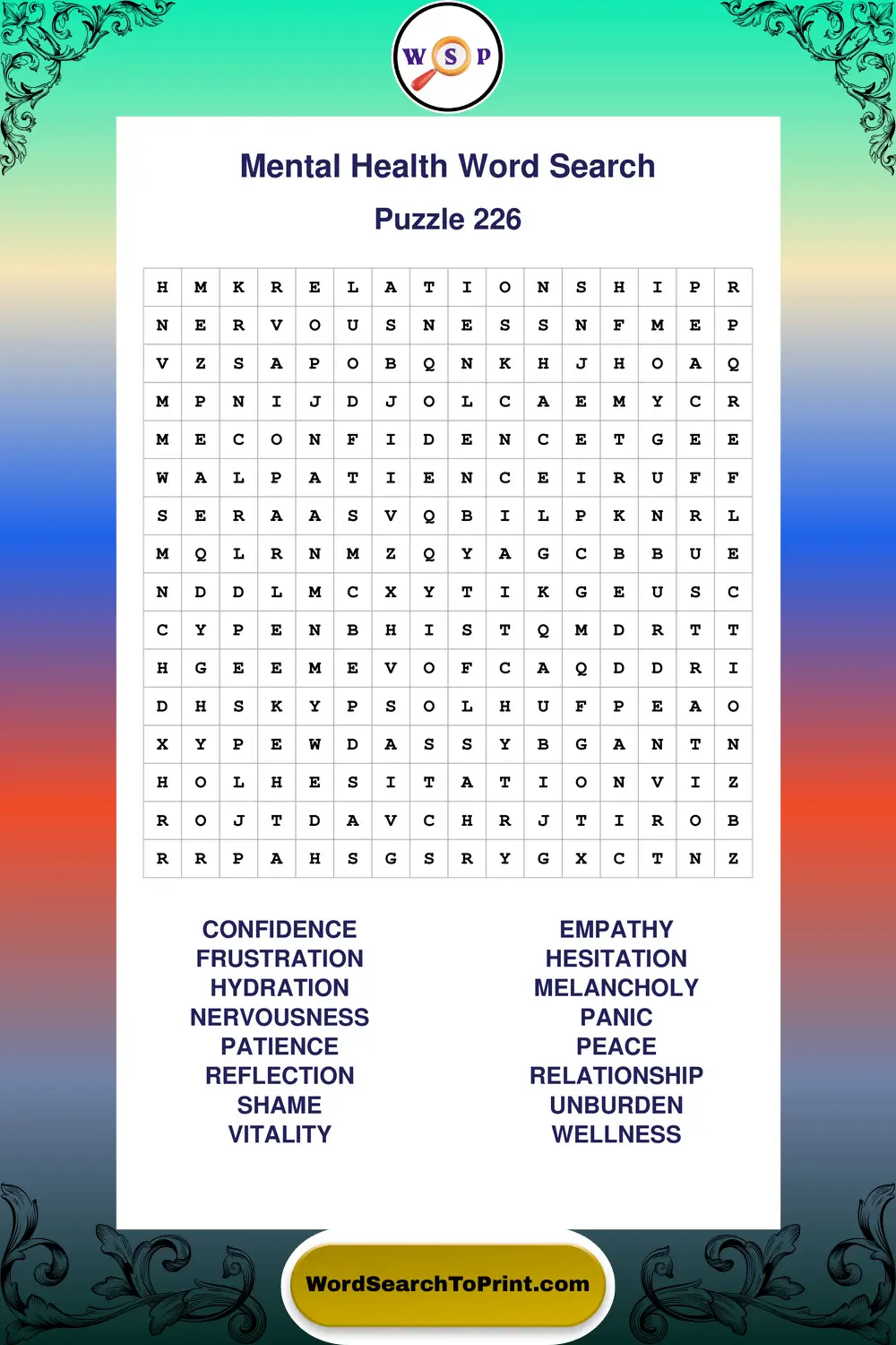 Mental Health Word Search Puzzle 226