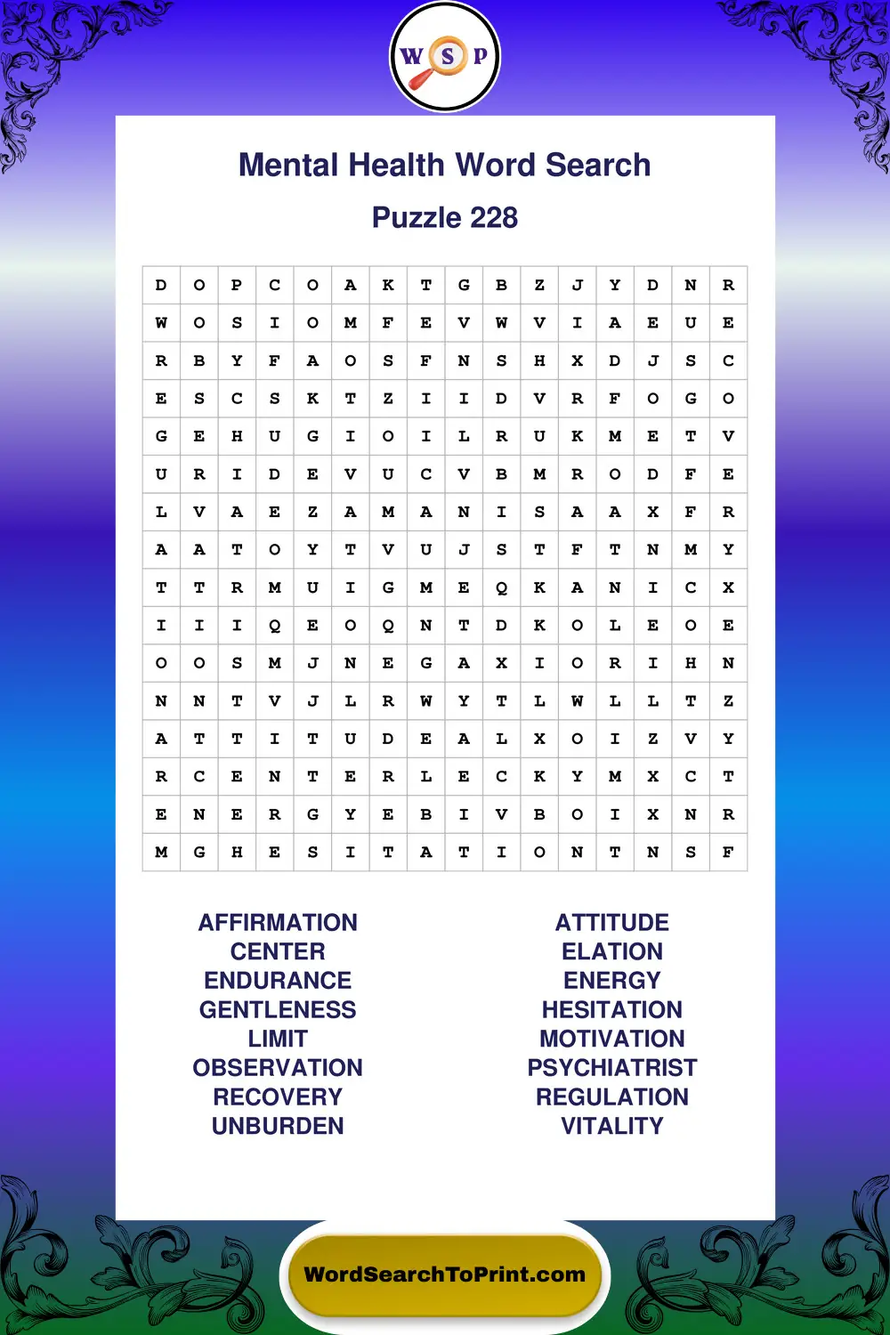 Mental Health Word Search Puzzle 228