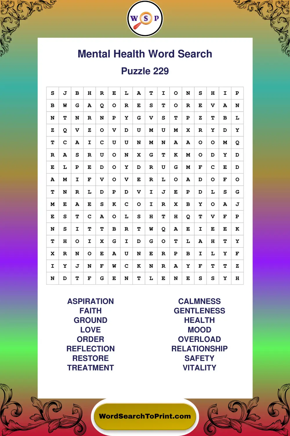 Mental Health Word Search Puzzle 229