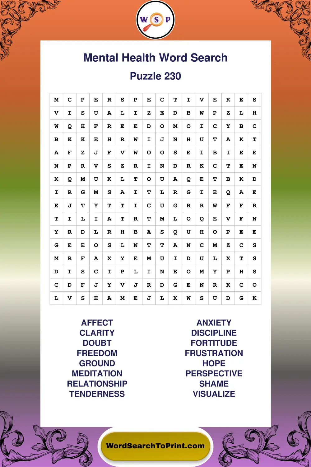 Mental Health Word Search Puzzle 230