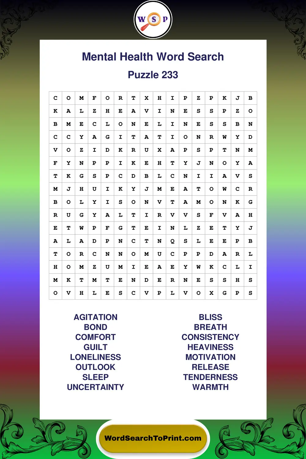 Mental Health Word Search Puzzle 233
