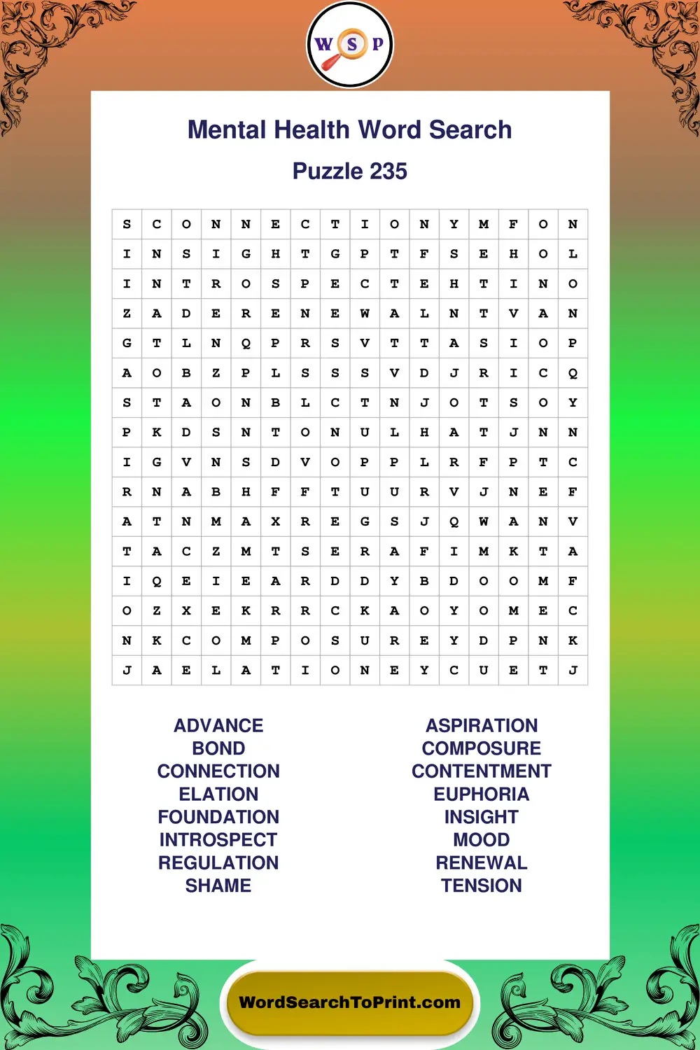 Mental Health Word Search Puzzle 235