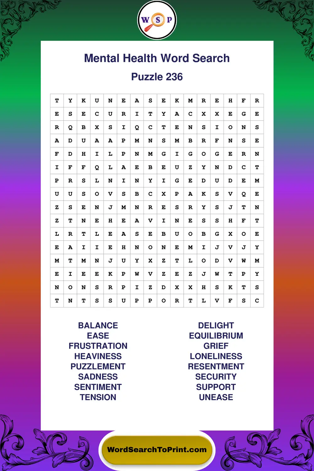 Mental Health Word Search Puzzle 236