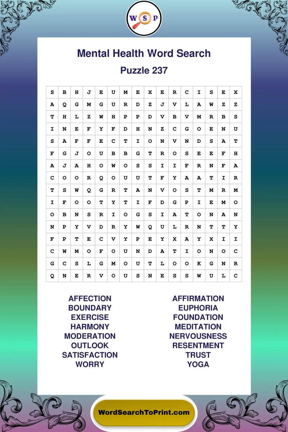 Mental Health Word Search Puzzle 237