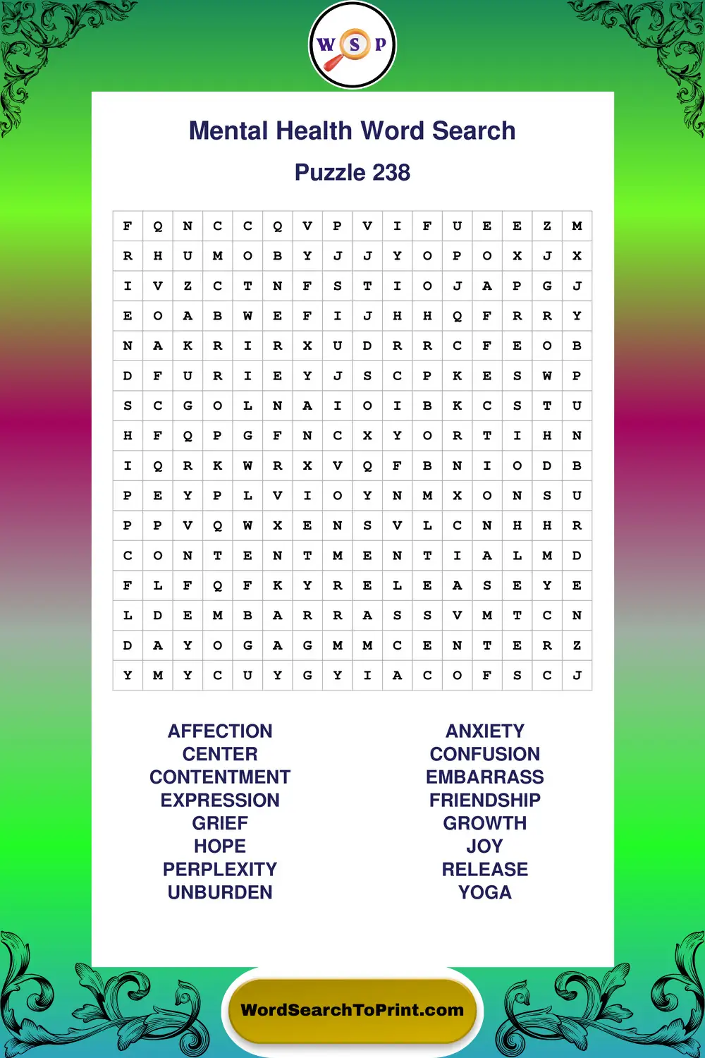 Mental Health Word Search Puzzle 238