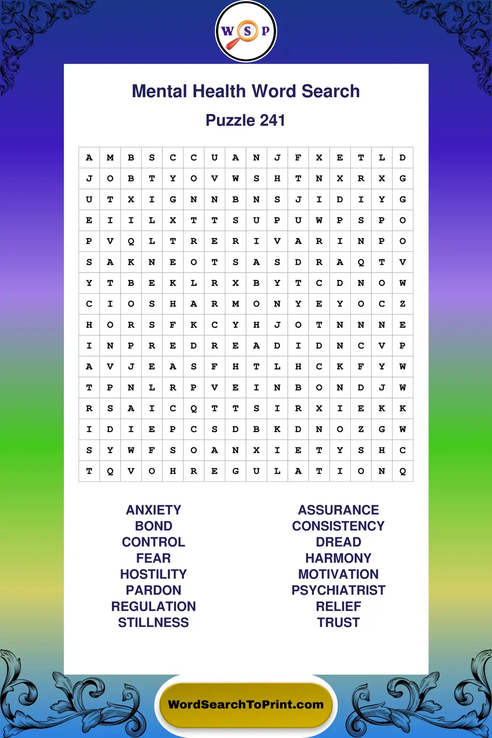 Mental Health Word Search Puzzle 241