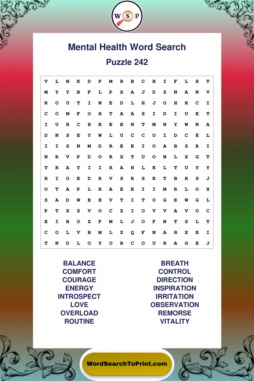 Mental Health Word Search Puzzle 242