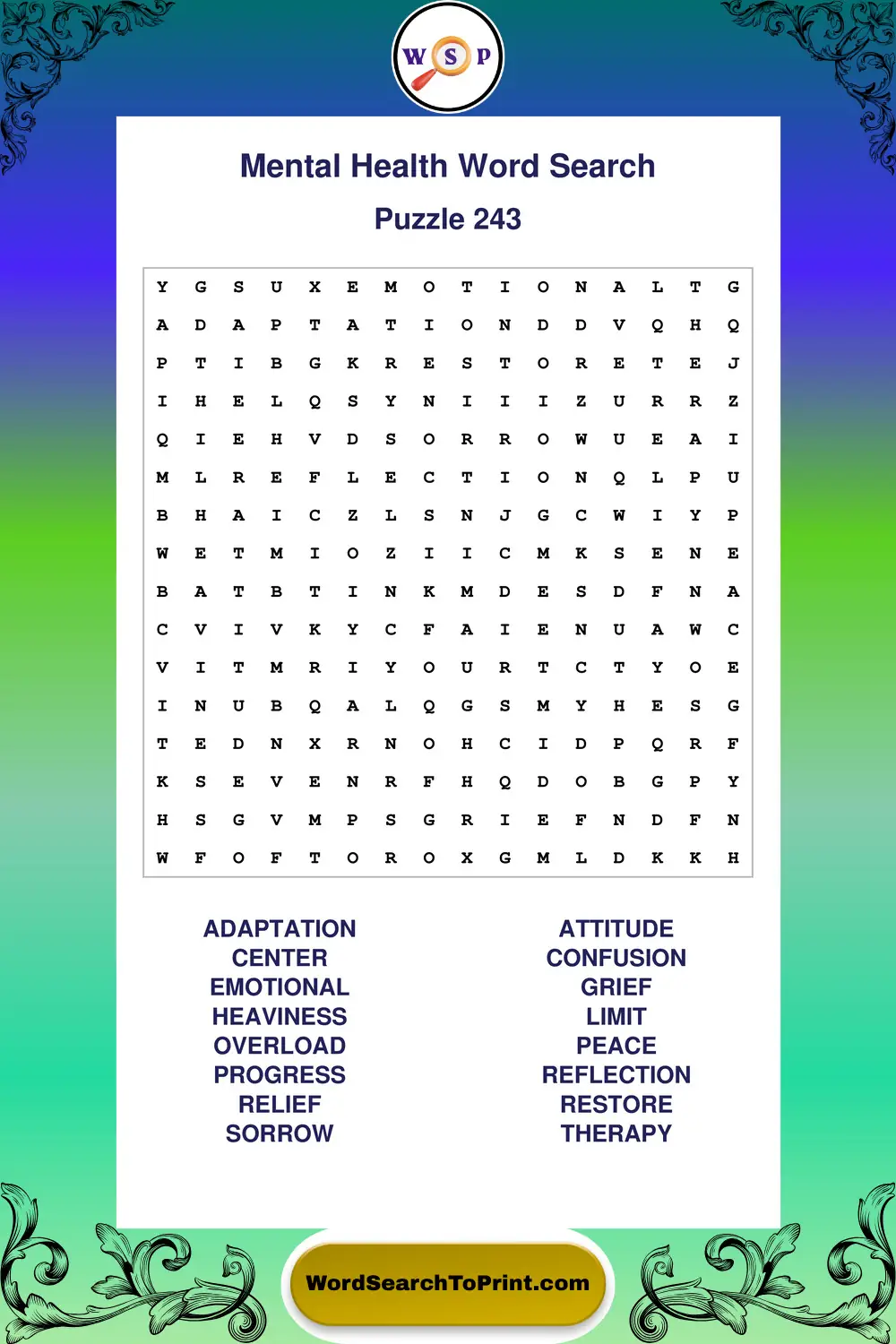 Mental Health Word Search Puzzle 243