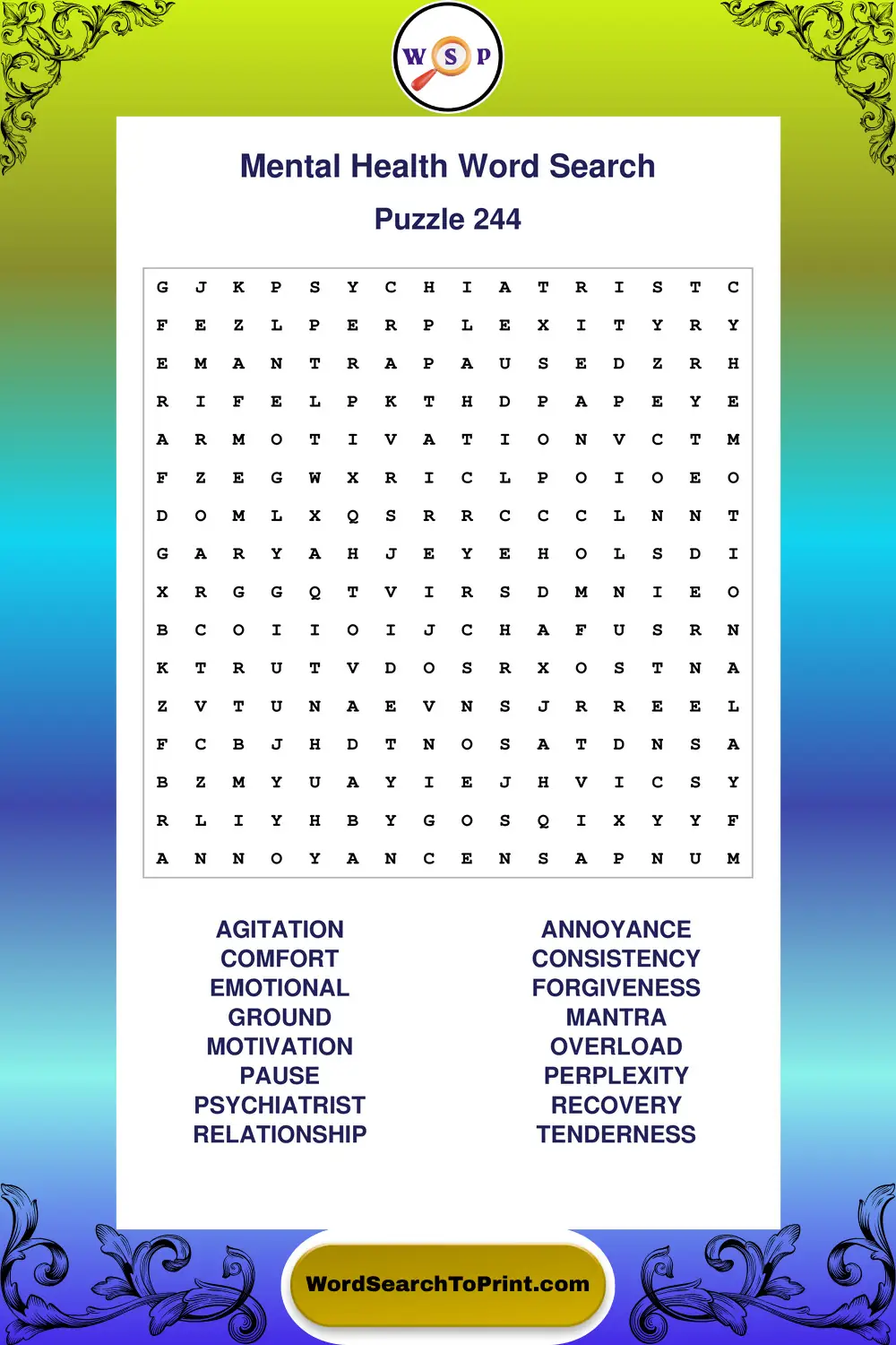 Mental Health Word Search Puzzle 244