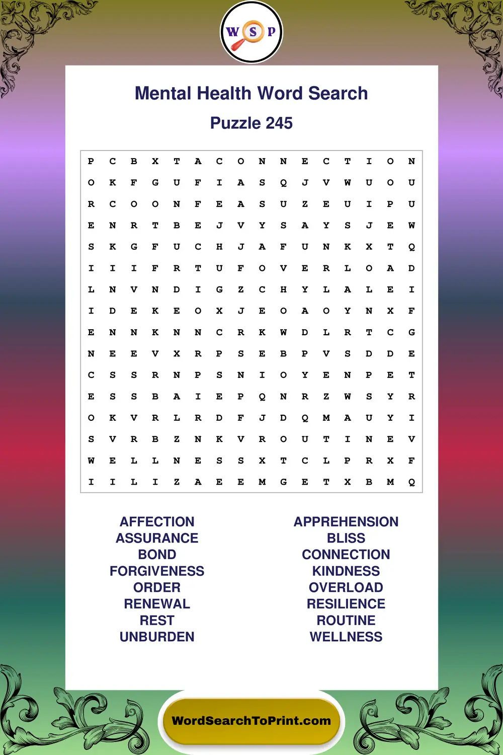 Mental Health Word Search Puzzle 245