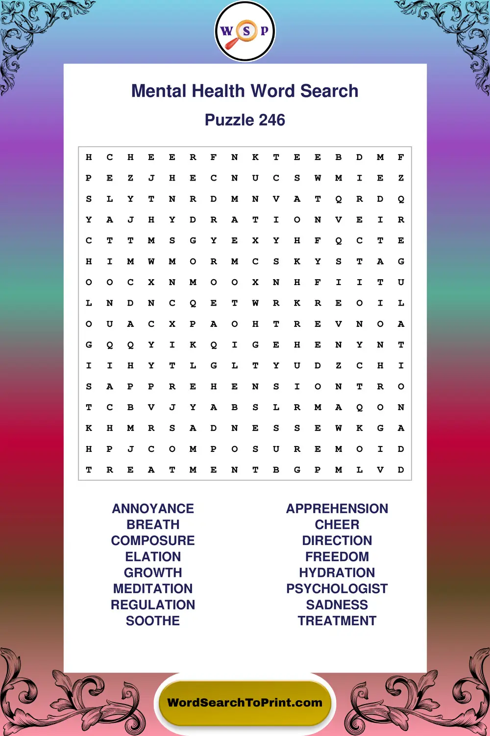 Mental Health Word Search Puzzle 246