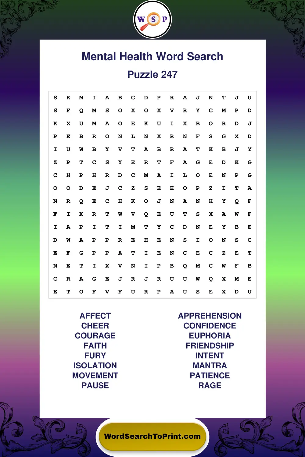 Mental Health Word Search Puzzle 247