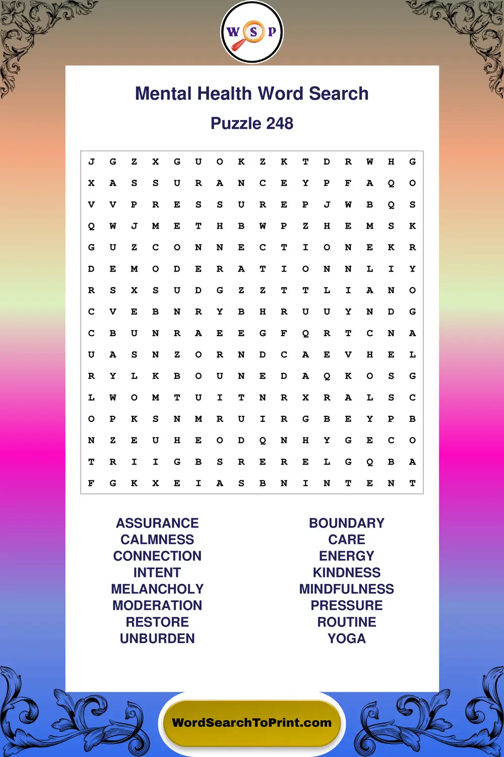 Mental Health Word Search Puzzle 248