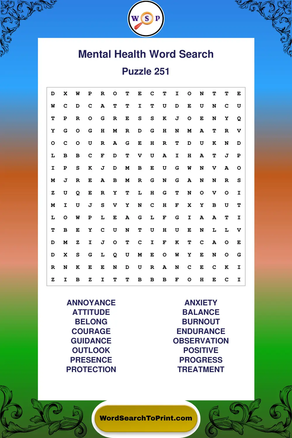 Mental Health Word Search Puzzle 251