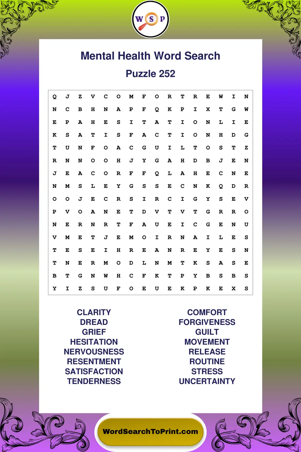 Mental Health Word Search Puzzle 252