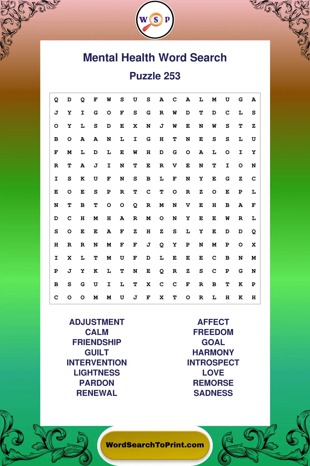 Mental Health Word Search Puzzle 253