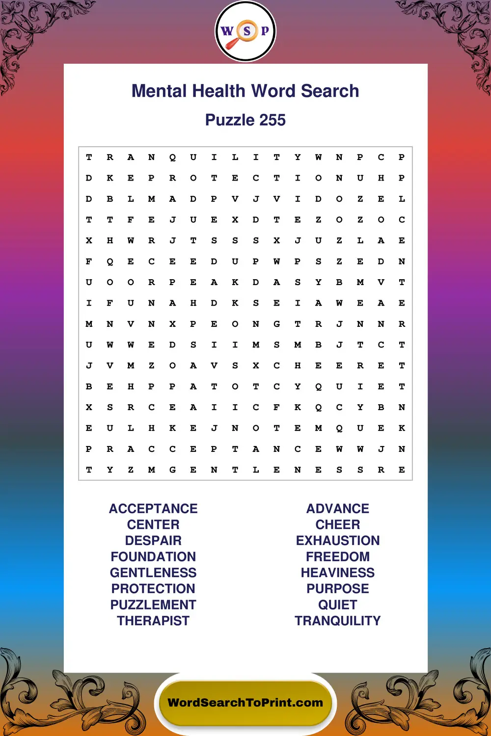 Mental Health Word Search Puzzle 255
