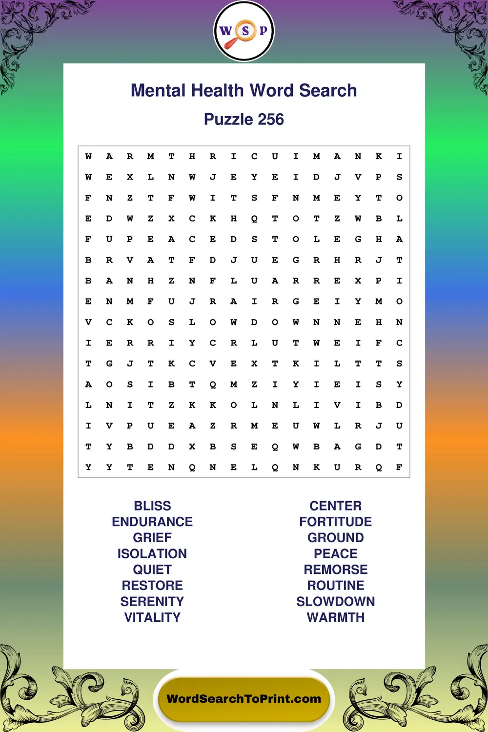 Mental Health Word Search Puzzle 256