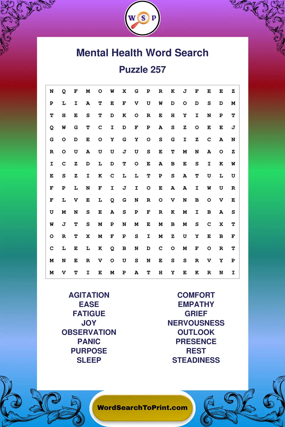 Mental Health Word Search Puzzle 257
