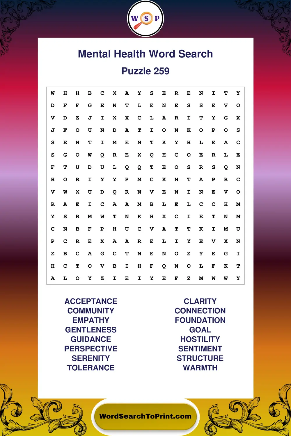Mental Health Word Search Puzzle 259