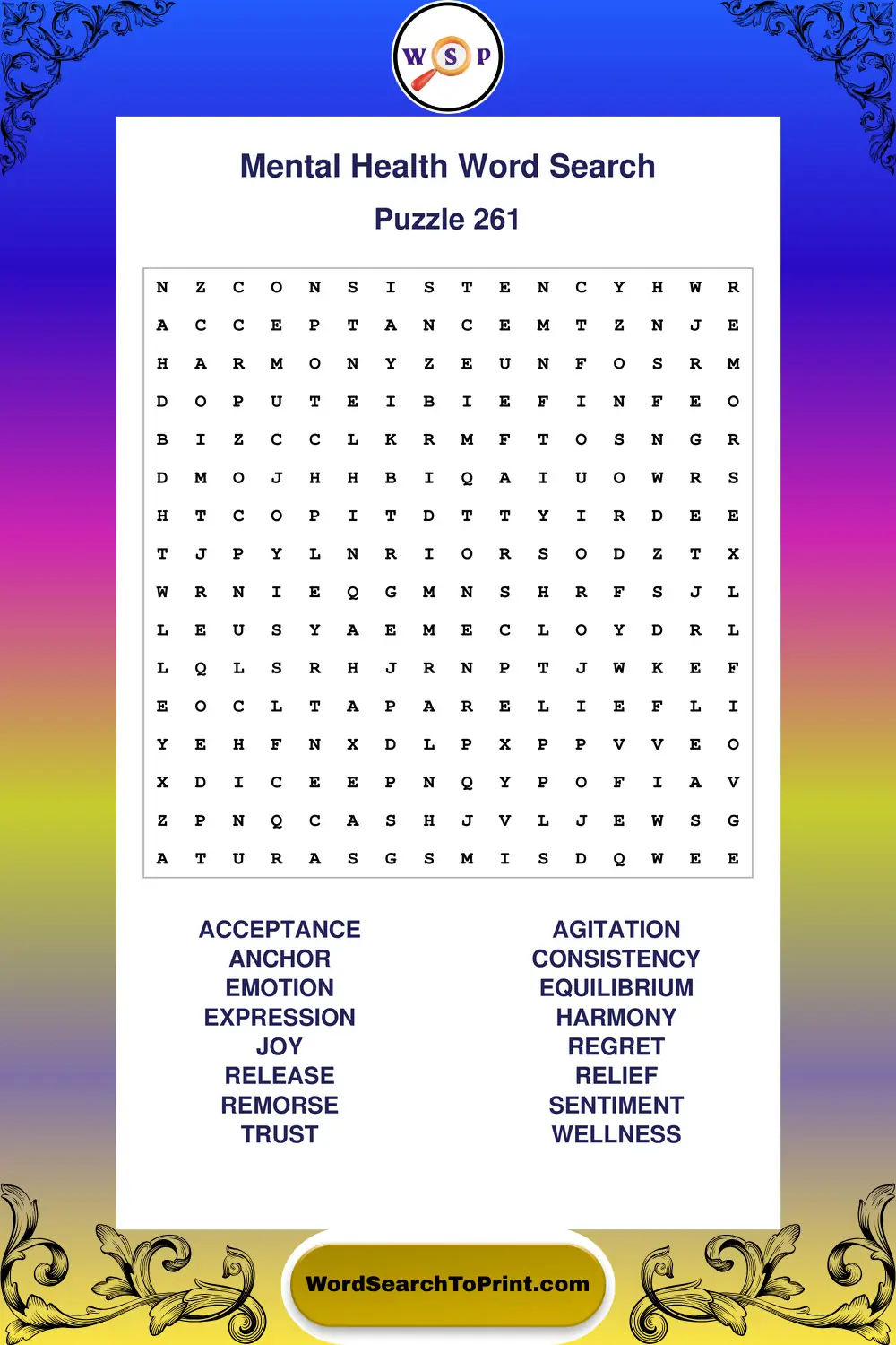 Mental Health Word Search Puzzle 261