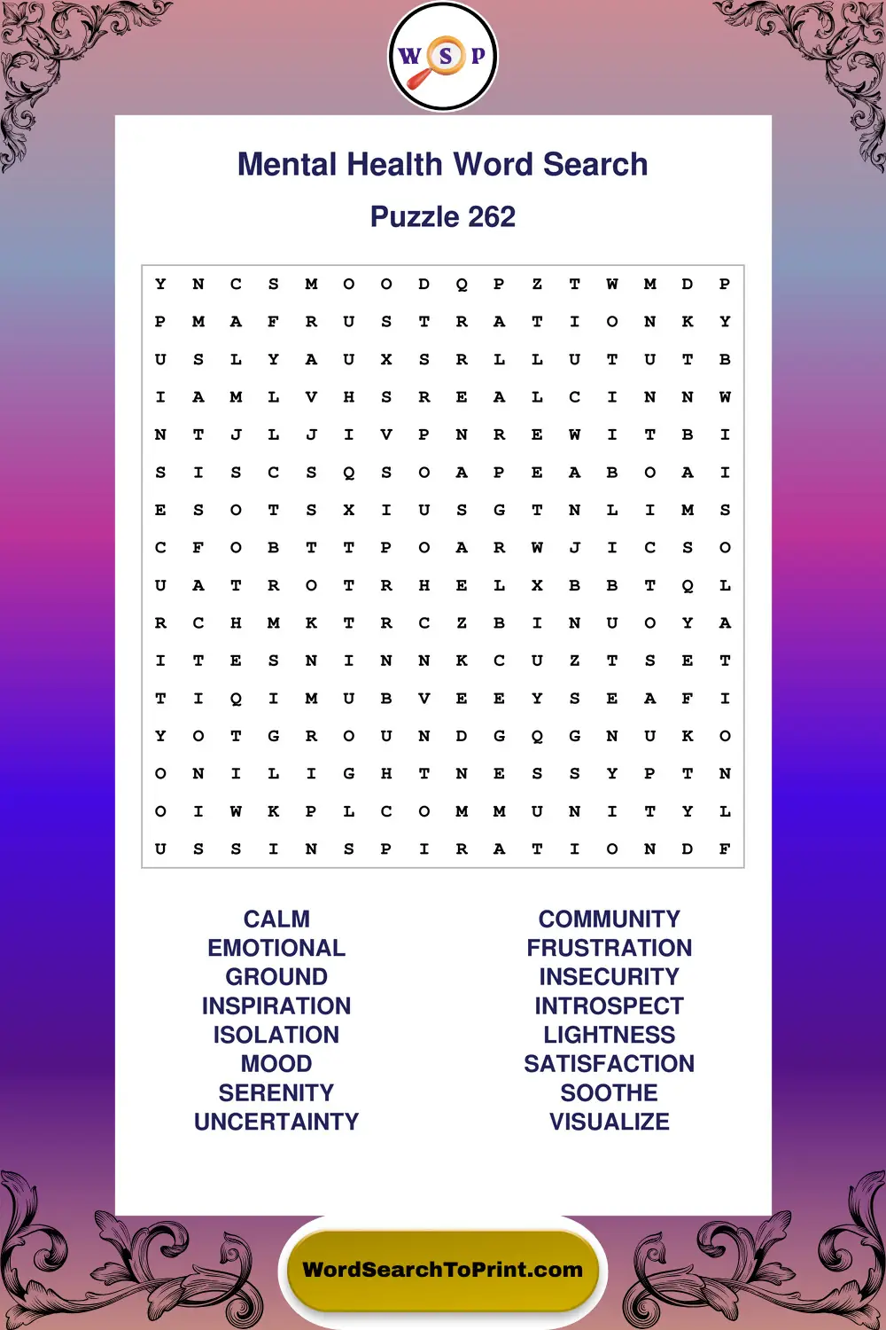 Mental Health Word Search Puzzle 262
