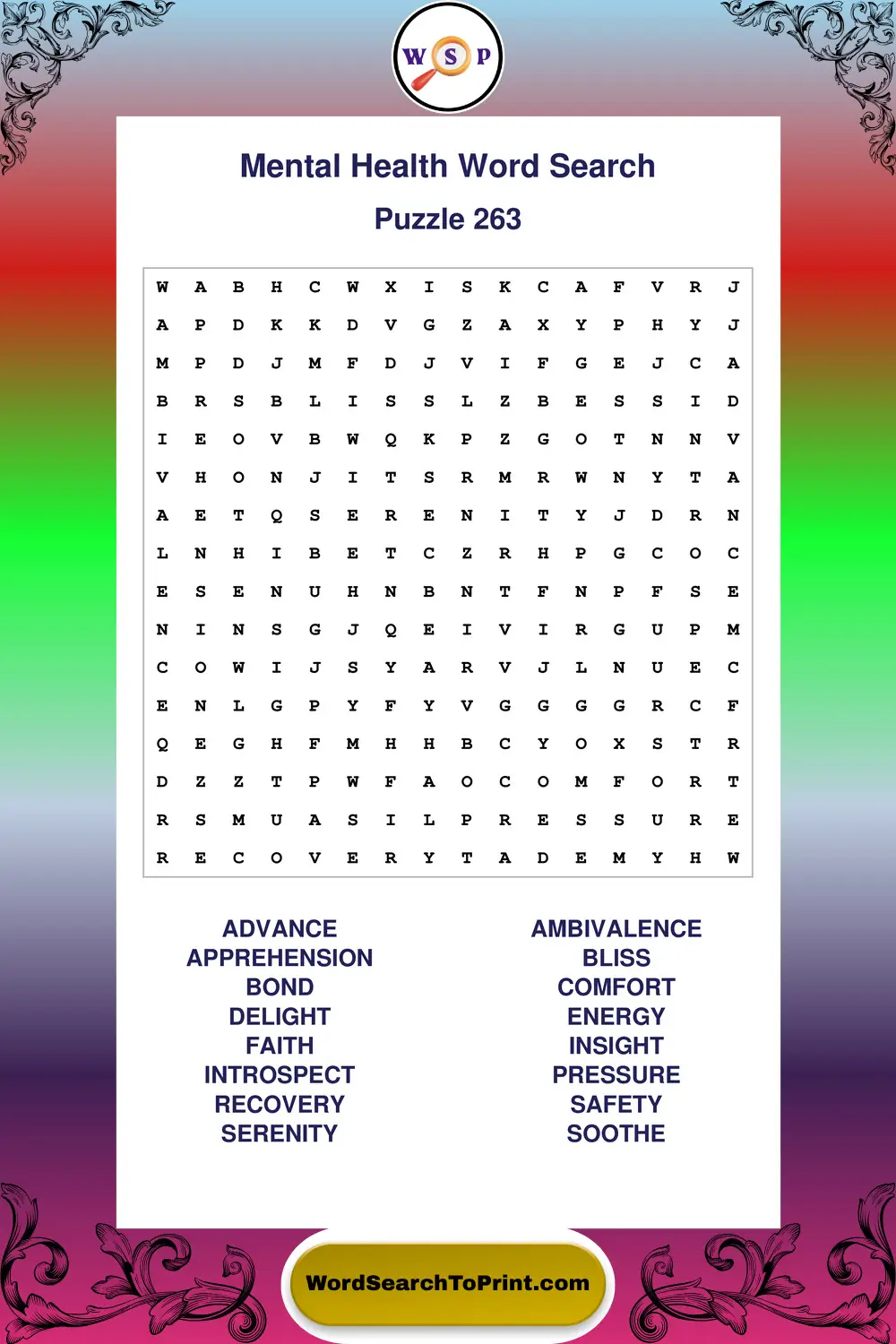 Mental Health Word Search Puzzle 263