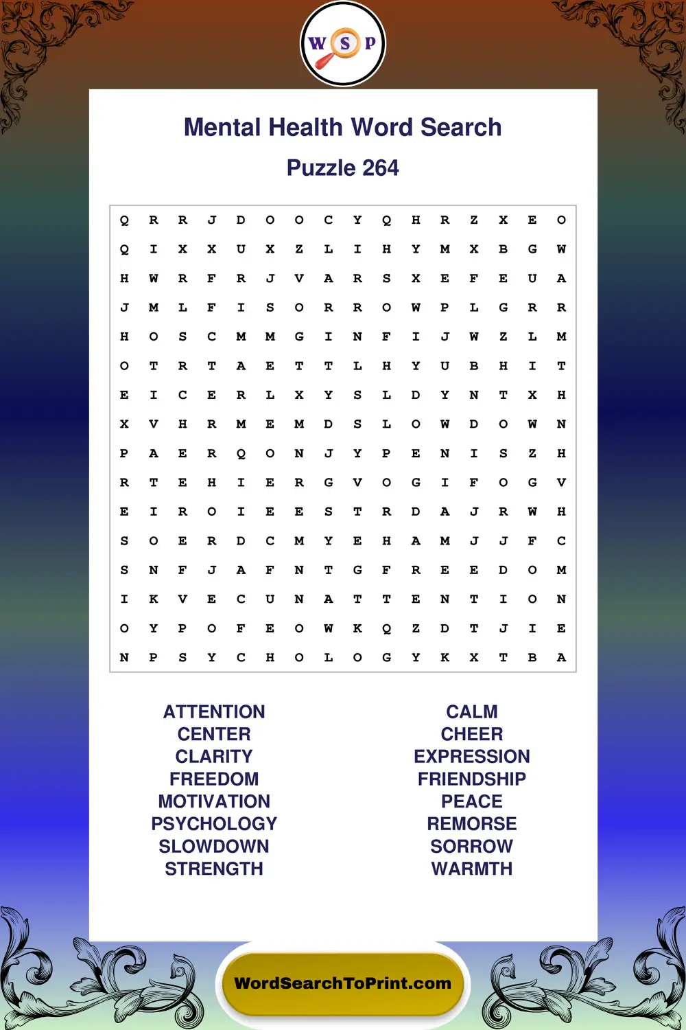 Mental Health Word Search Puzzle 264